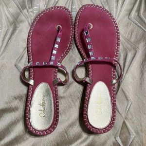 Cole Haan Leather Pink with Rhinestone Espadrille Sandals   Size 10